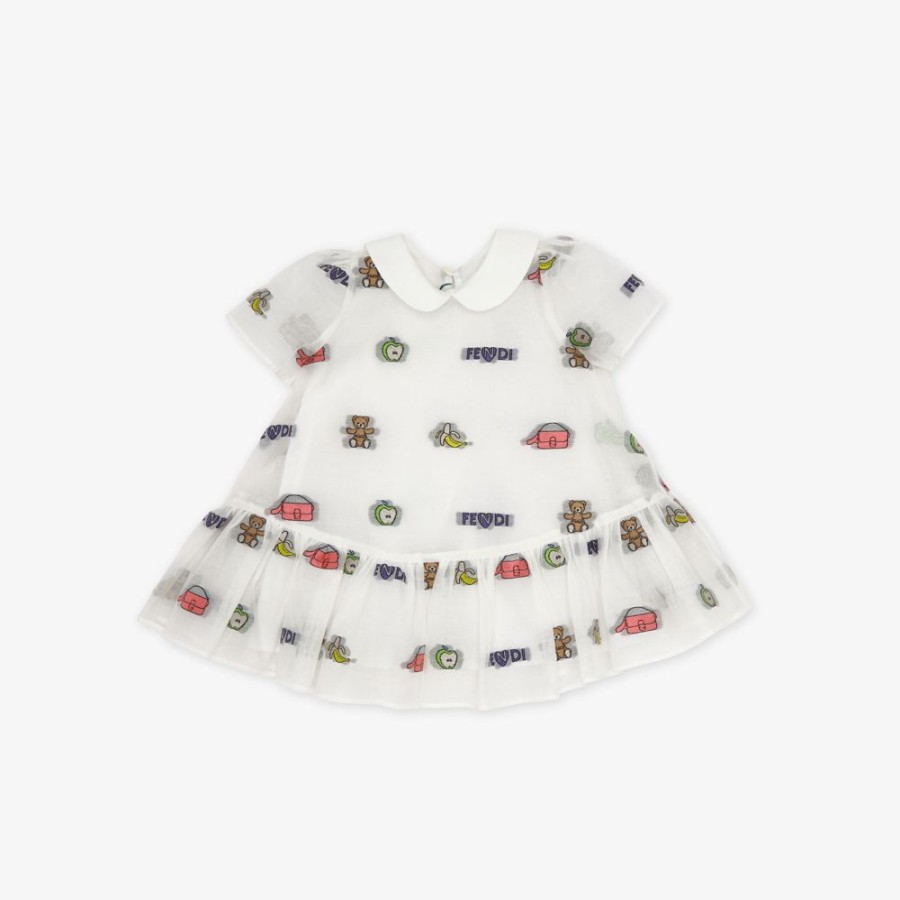 Kids Fendi Baby Madchen | Babykleid Aus Organza In Weis, Mehrfarbig