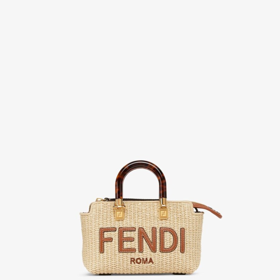 Damen Fendi Mini-Taschen | Kleine Boston Bag Aus Naturstroh