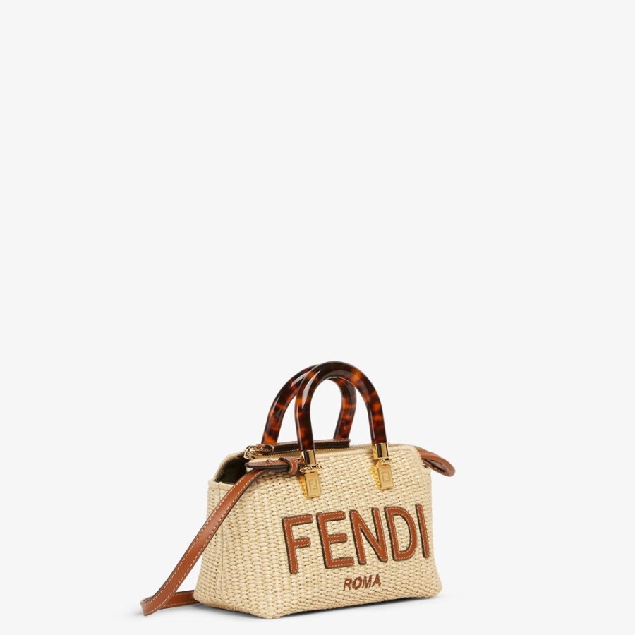 Damen Fendi Mini-Taschen | Kleine Boston Bag Aus Naturstroh