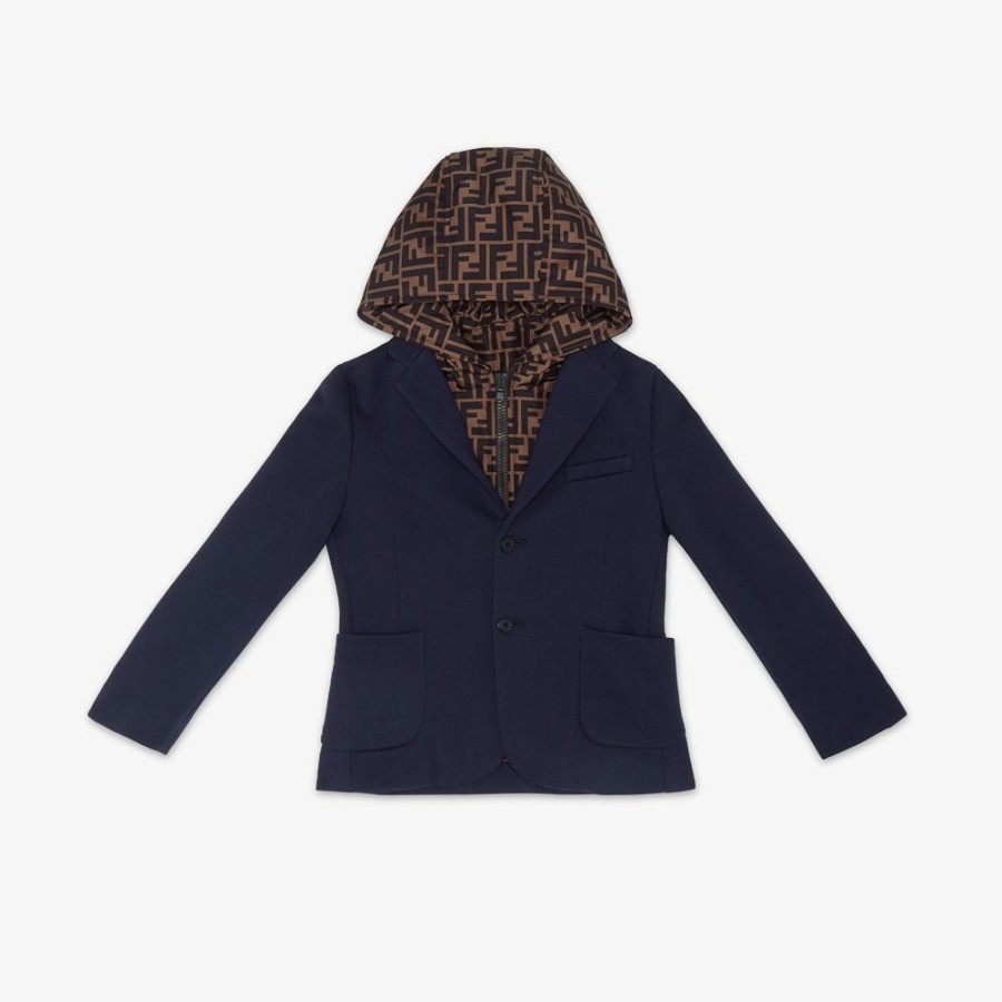 Kids Fendi Ready To Wear | Jacke Mit Ff Kapuze In Marineblau