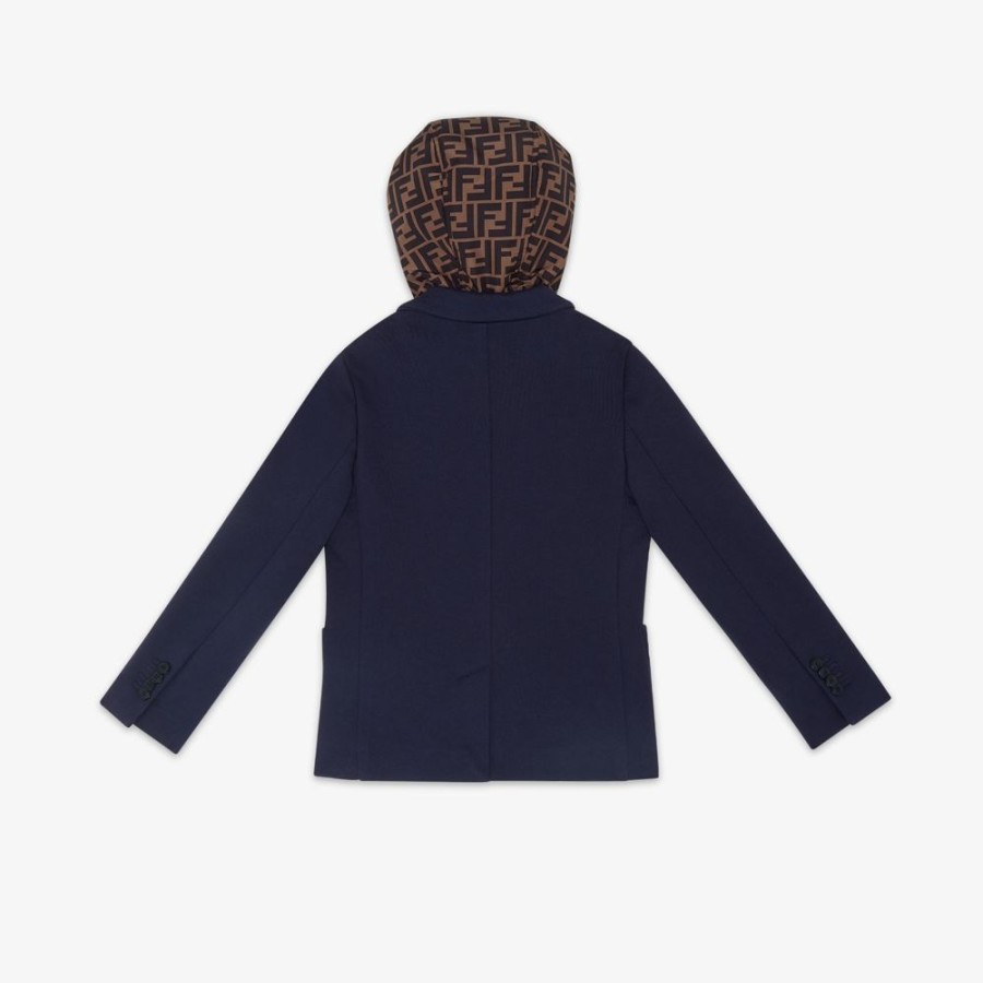 Kids Fendi Ready To Wear | Jacke Mit Ff Kapuze In Marineblau