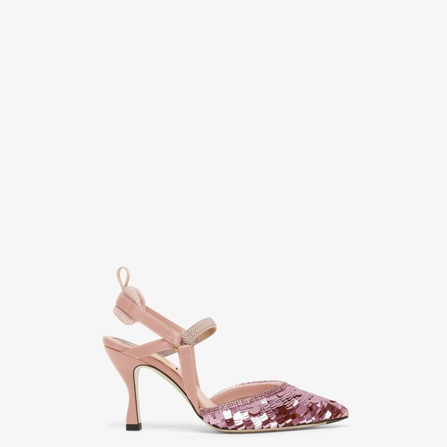 Damen Fendi Pumps Und Slingbacks | Slingback Mit Hohem Absatz Aus Pailletten In Rosa