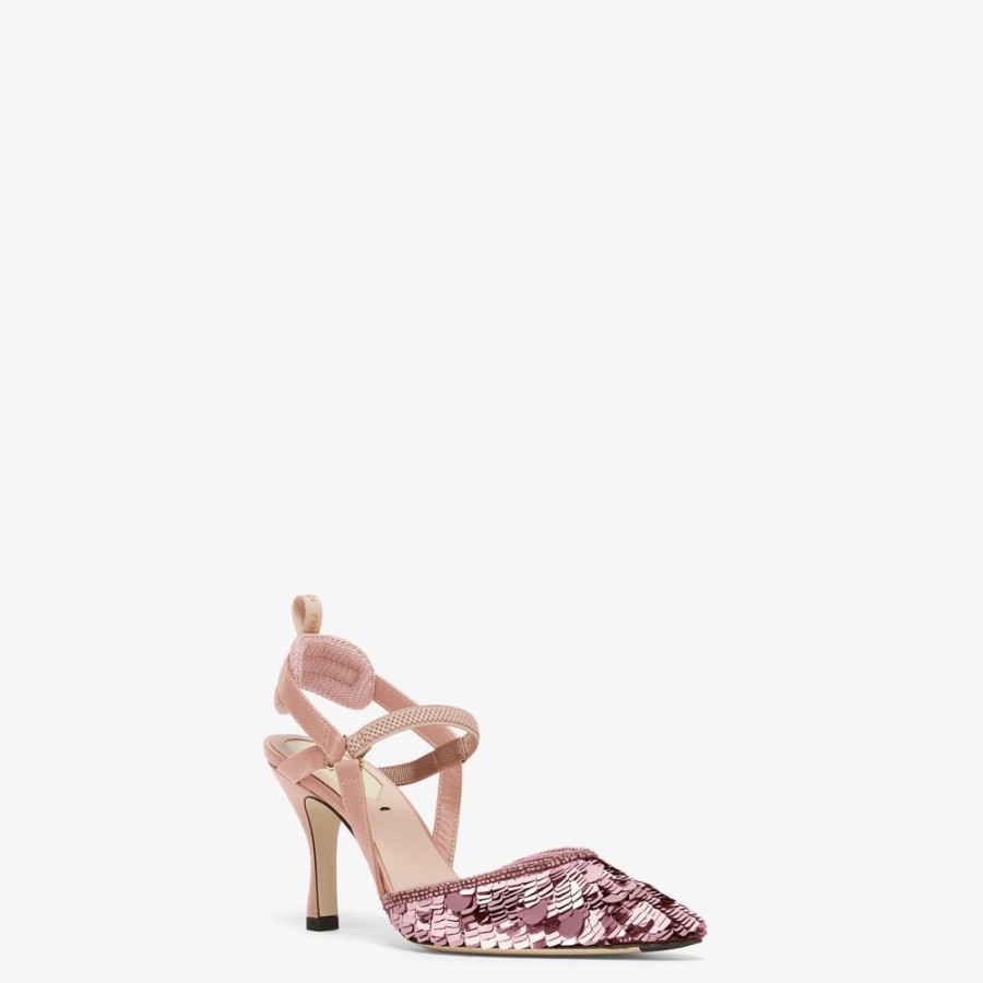 Damen Fendi Pumps Und Slingbacks | Slingback Mit Hohem Absatz Aus Pailletten In Rosa