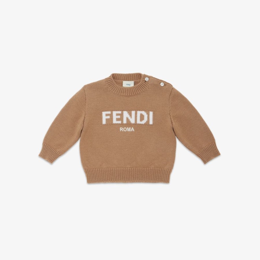 Kids Fendi Baby Madchen | Baby-Pullover Aus Wolle In Beige