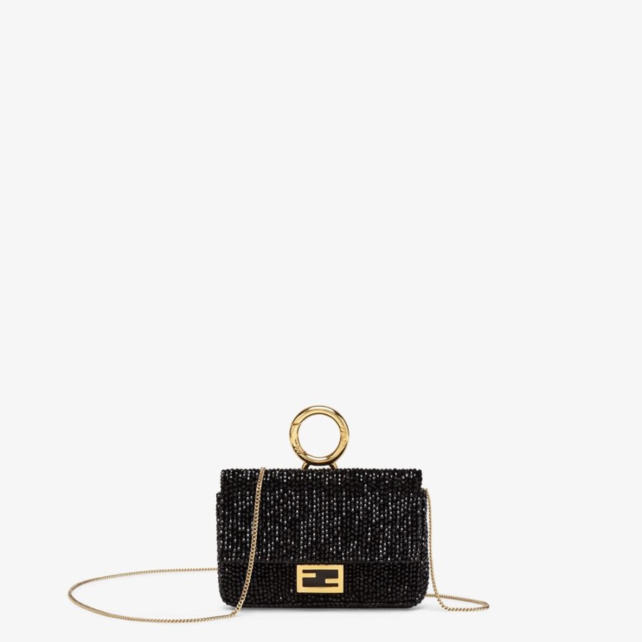 Damen Fendi Miniature Taschen | Anhanger Mit Kristallen In Schwarz