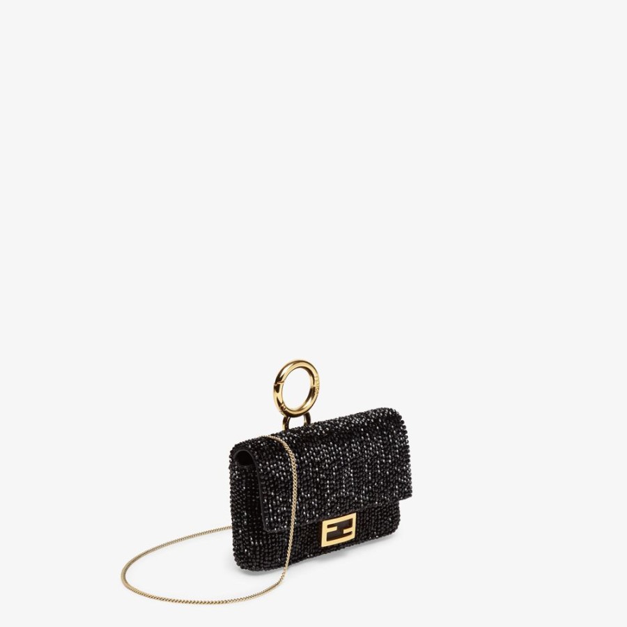 Damen Fendi Miniature Taschen | Anhanger Mit Kristallen In Schwarz