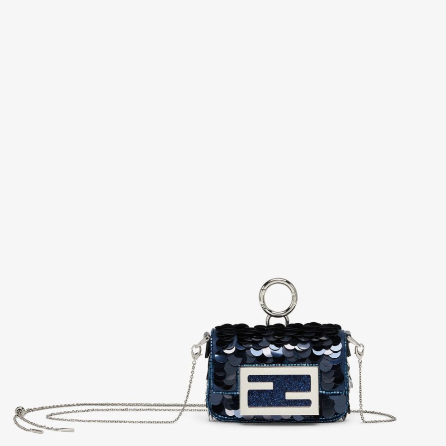 Damen Fendi Miniature Taschen | Anhanger Mit Pailletten In Blau