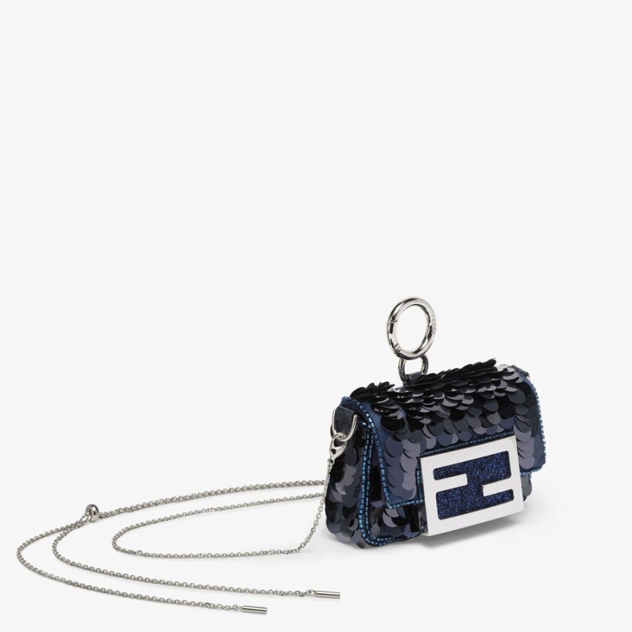 Damen Fendi Miniature Taschen | Anhanger Mit Pailletten In Blau