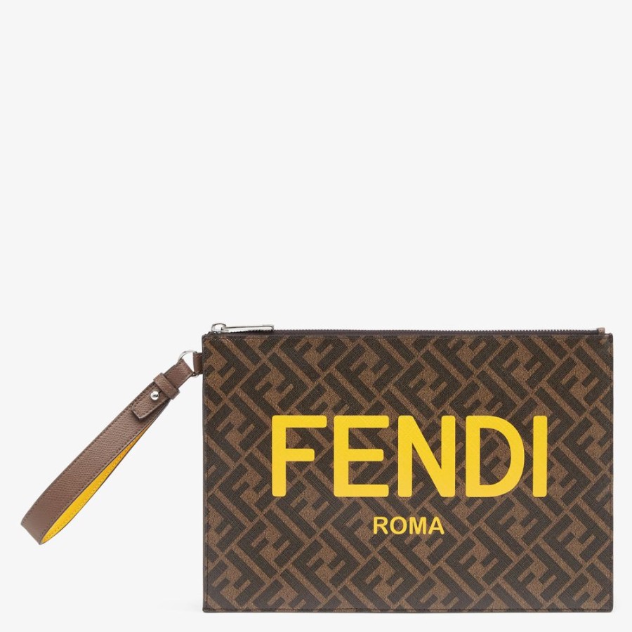 Herren Fendi Pochettes Und Handyhullen | Pochette Aus Stoff In Braun