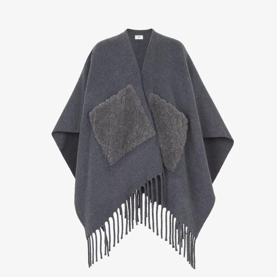 Damen Fendi Schals Und Ponchos | Poncho Aus Wolle In Grau