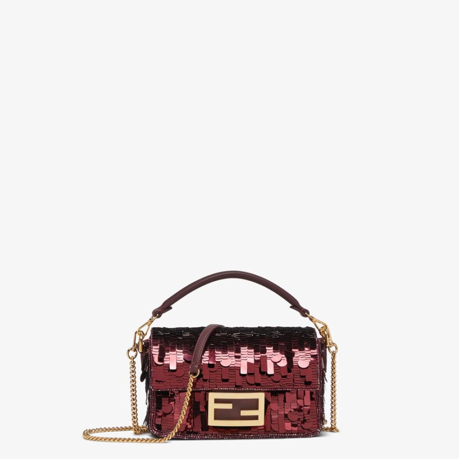 Damen Fendi Mini-Taschen | Tasche Aus Leder Mit Pailletten In Bordeaux