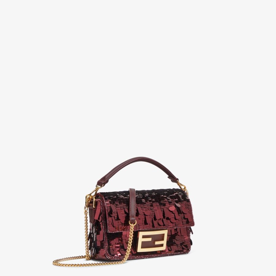 Damen Fendi Mini-Taschen | Tasche Aus Leder Mit Pailletten In Bordeaux