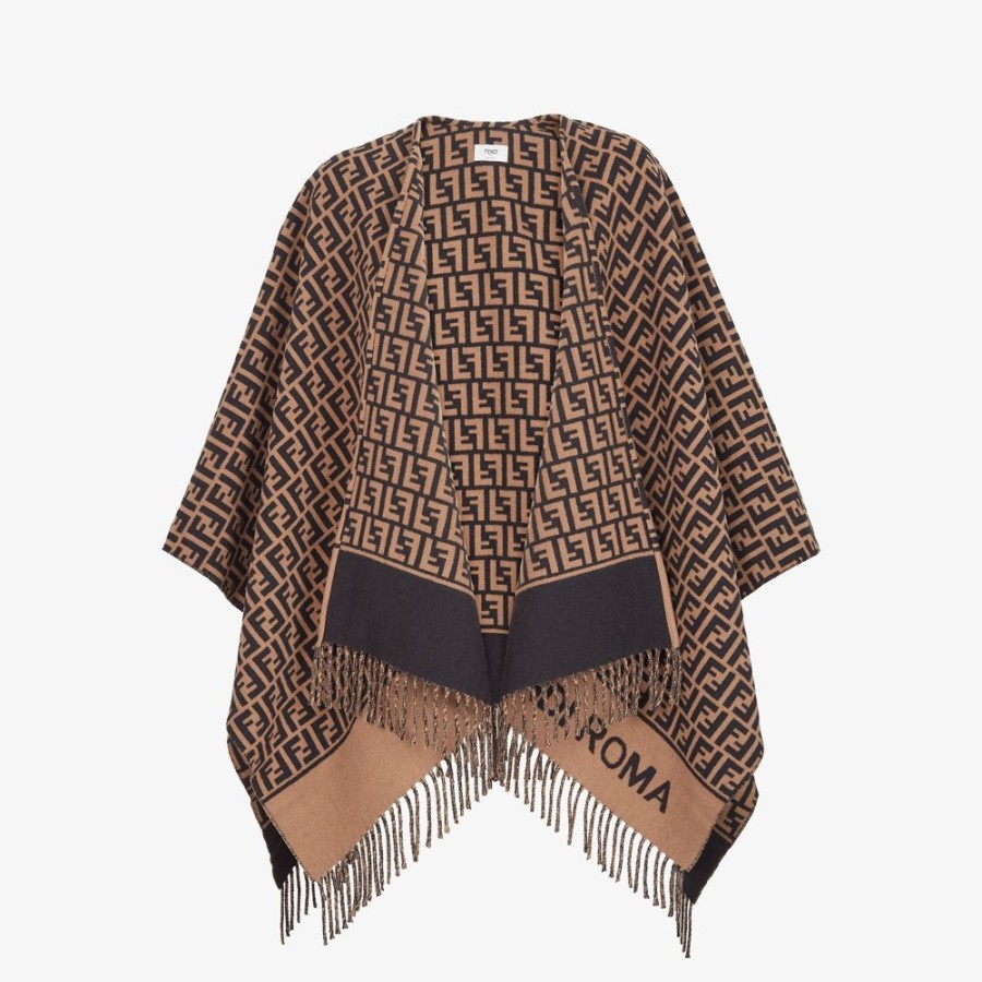 Damen Fendi Schals Und Ponchos | Poncho Aus Wolle Und Kaschmir In Braun