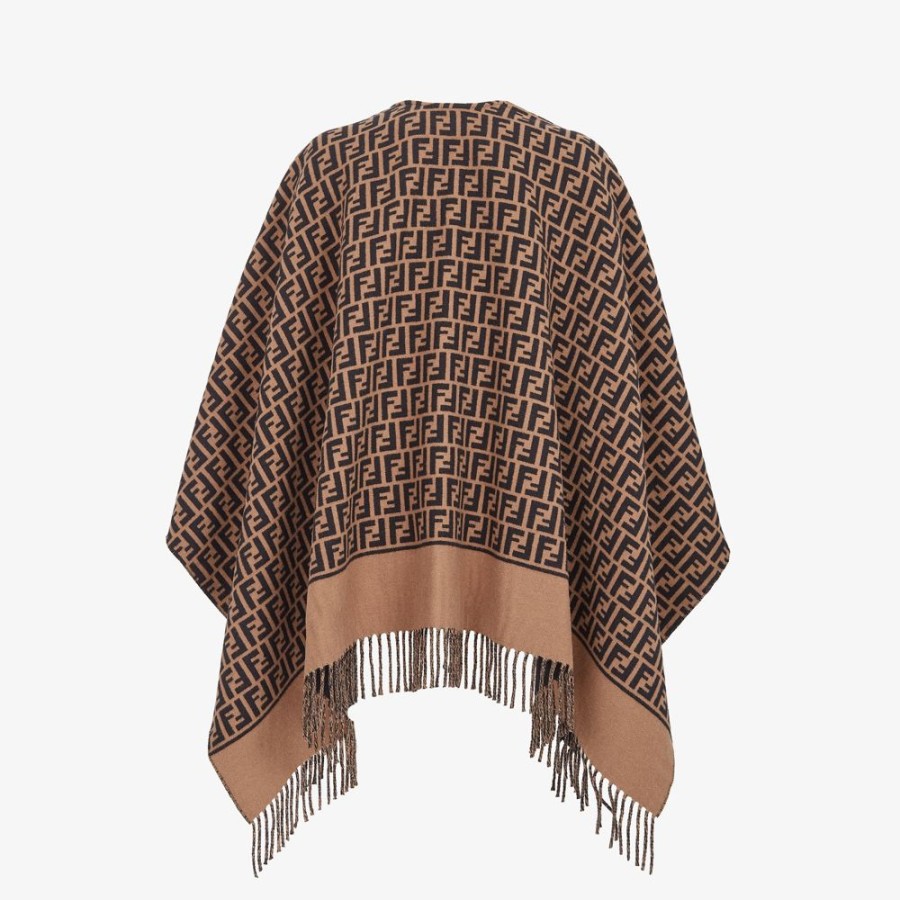 Damen Fendi Schals Und Ponchos | Poncho Aus Wolle Und Kaschmir In Braun