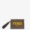 Herren Fendi Pochettes Und Handyhullen | Pochette Aus Ff-Signatur-Stoff In Braun