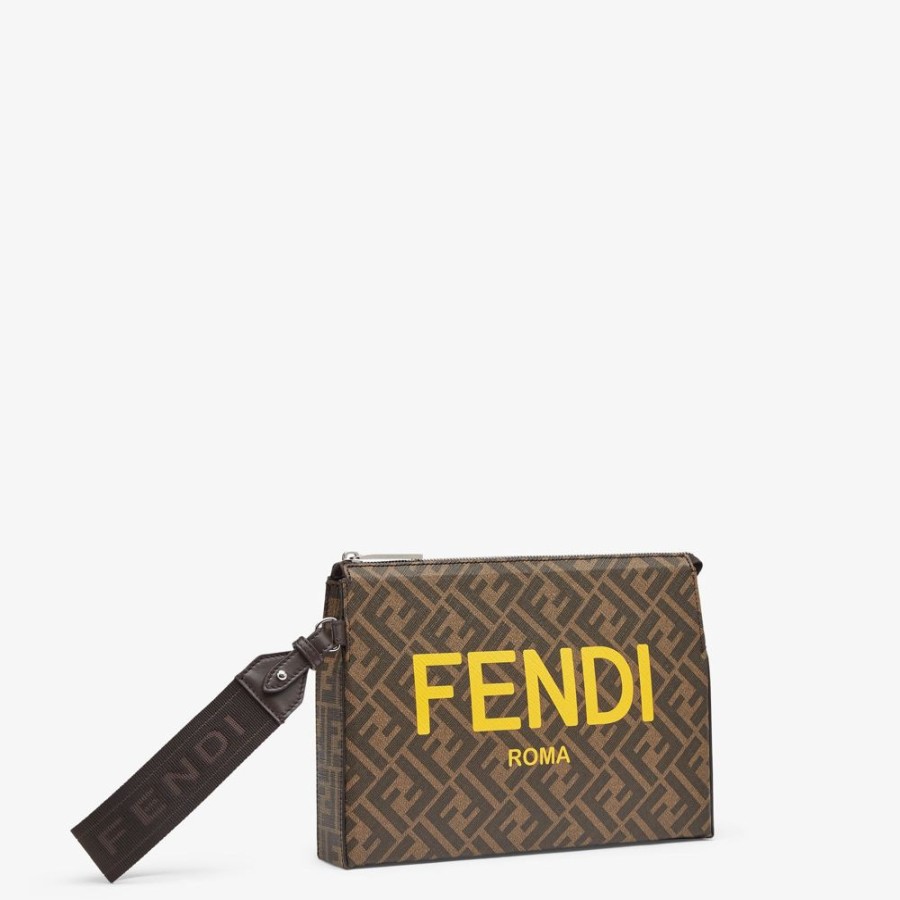 Herren Fendi Pochettes Und Handyhullen | Pochette Aus Ff-Signatur-Stoff In Braun