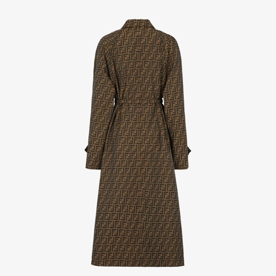 Damen Fendi Mantel Und Oberbekleidung | Trenchcoat Aus Canvas Mit Ff-Details In Braun