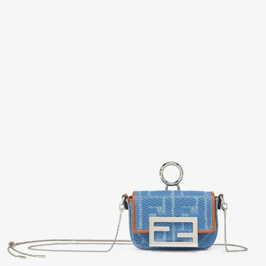 Damen Fendi Miniature Taschen | Anhanger Aus Denim In Hellblau