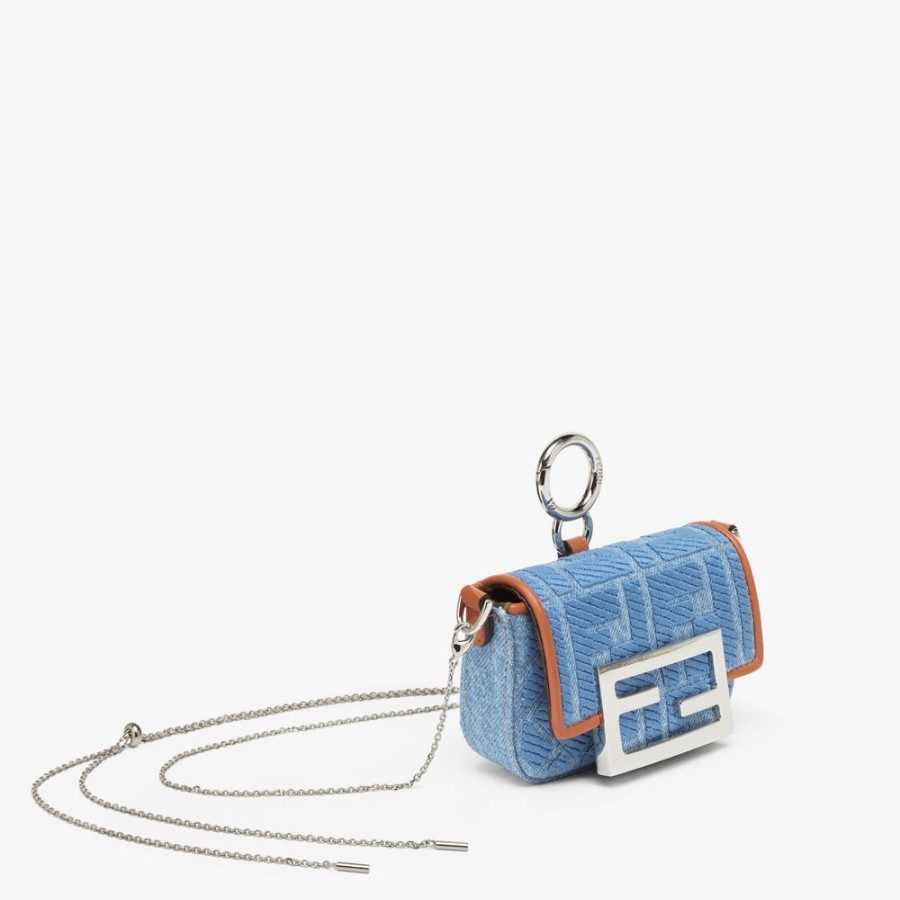 Damen Fendi Miniature Taschen | Anhanger Aus Denim In Hellblau