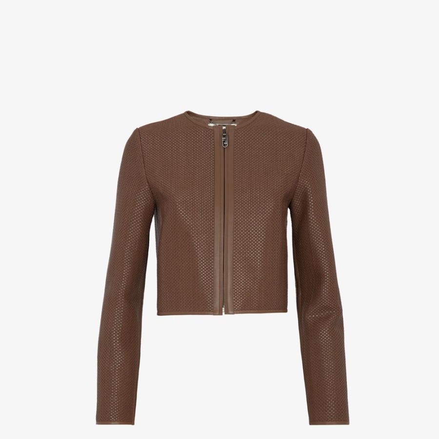 Damen Fendi Jacken | Jacke Aus Geflochtenem Leder In Braun