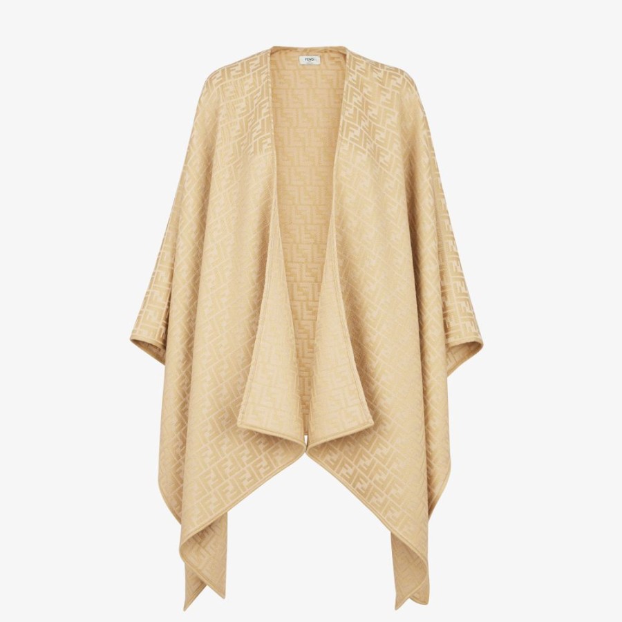 Damen Fendi Schals Und Ponchos | Poncho Aus Wolle Und Seide In Beige