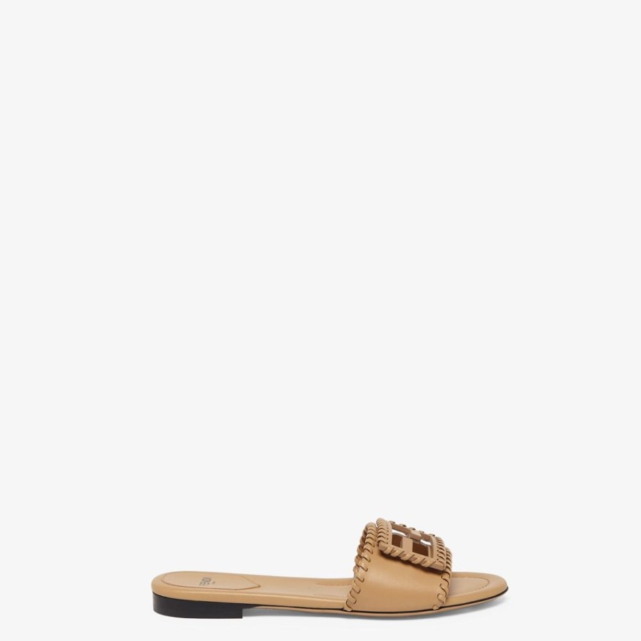 Damen Fendi Pantoletten Und Sandalen | Slide Aus Leder In Beige