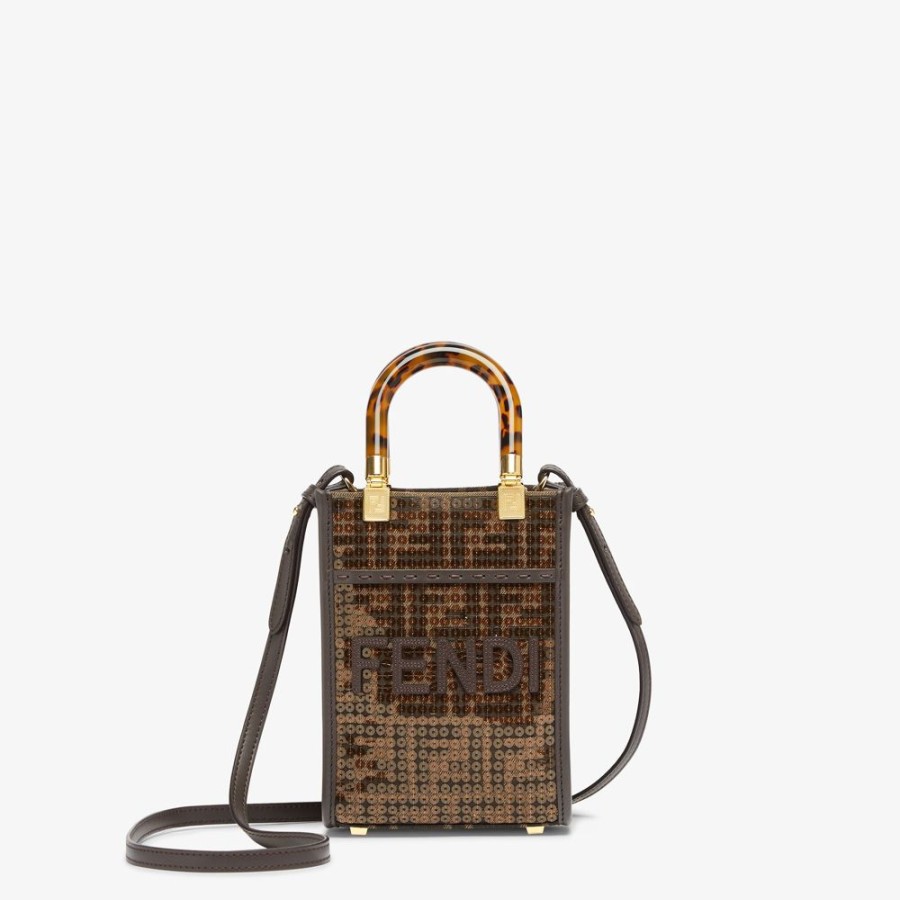 Damen Fendi Mini-Taschen | Minibag Aus Ff-Jacquardgewebe In Braun Mit Pailletten