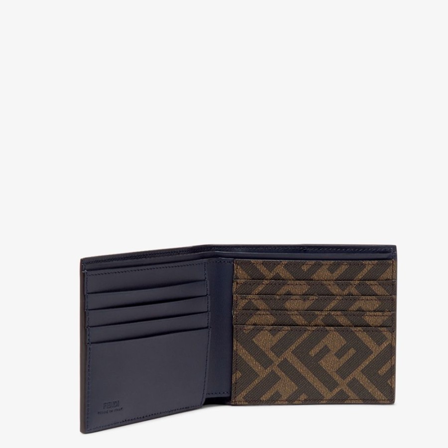 Herren Fendi Portemonnaies | Kompaktes Bifold-Portemonnaie Aus Leder In Blau