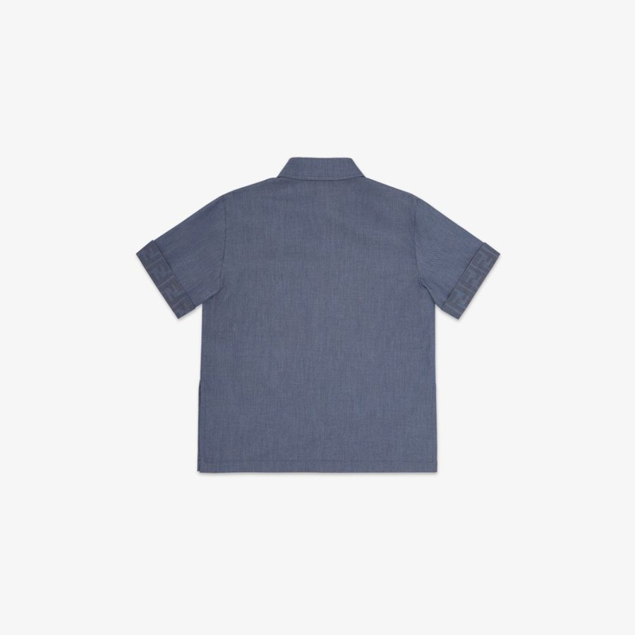 Kids Fendi Ready To Wear | Junior-Hemd Aus Chambray In Blau