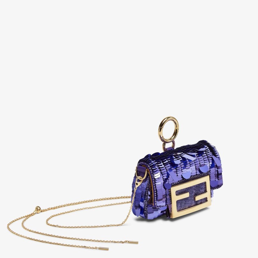 Damen Fendi Miniature Taschen | Anhanger Mit Pailletten In Violett