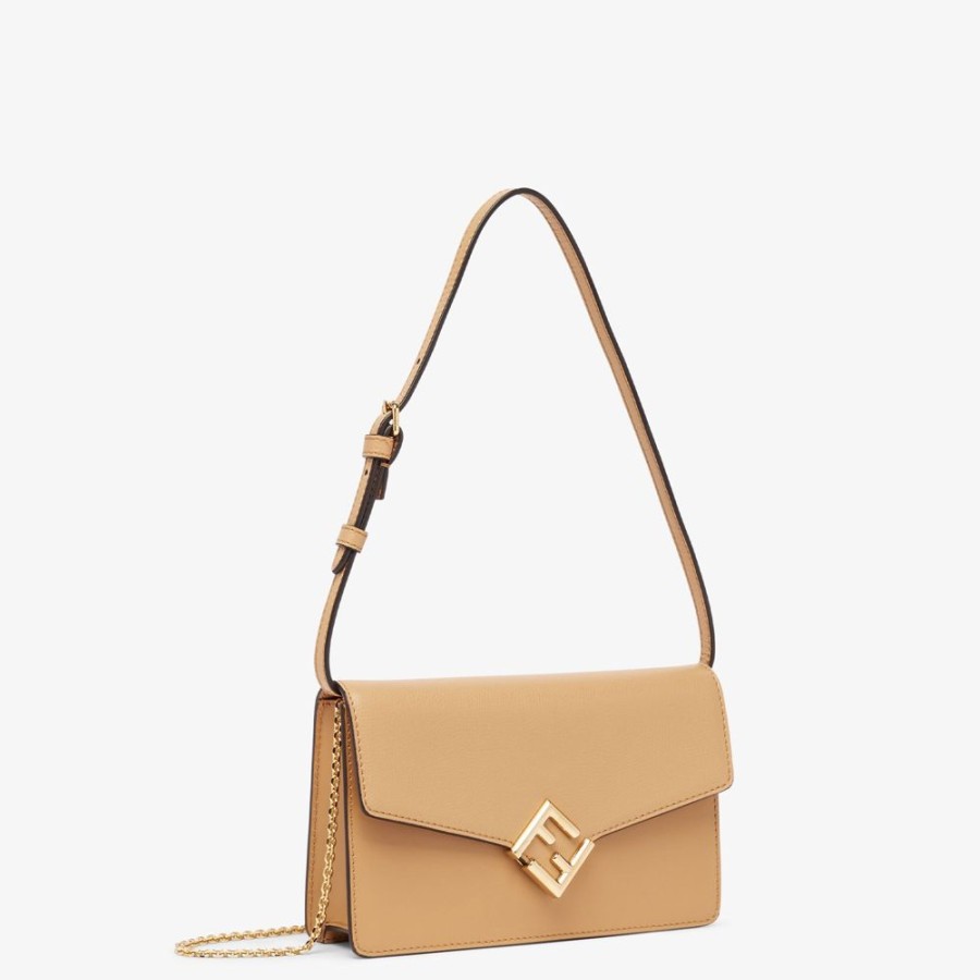 Damen Fendi Portemonnaies Mit Tragekette | Portemonnaie Aus Leder In Beige