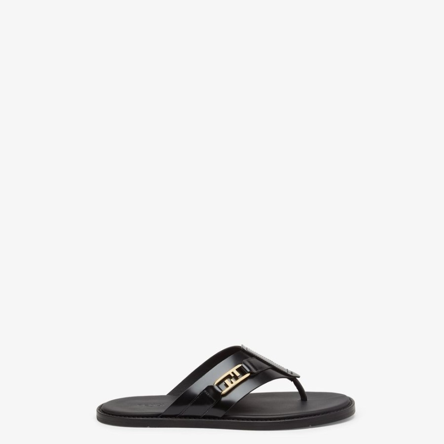 Herren Fendi Pantoletten Und Sandalen | Sandale Aus Leder In Schwarz