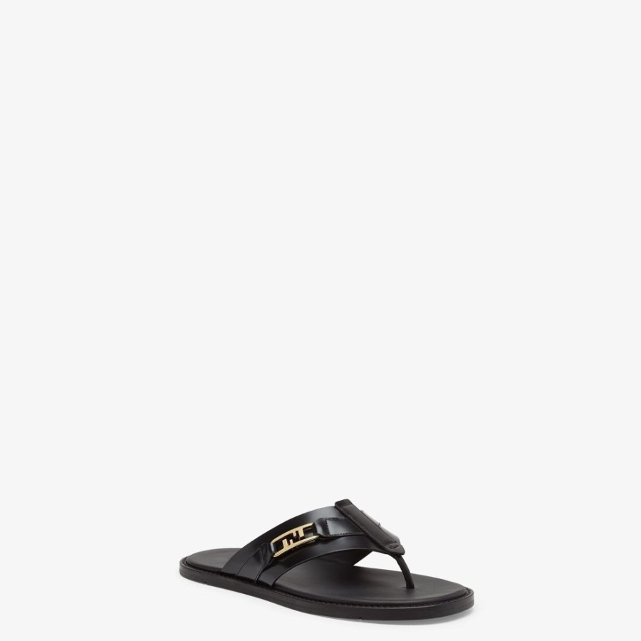 Herren Fendi Pantoletten Und Sandalen | Sandale Aus Leder In Schwarz