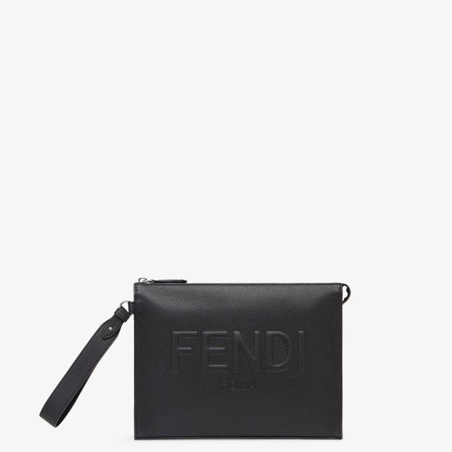 Herren Fendi Pochettes Und Handyhullen | Pochette Aus Leder In Schwarz