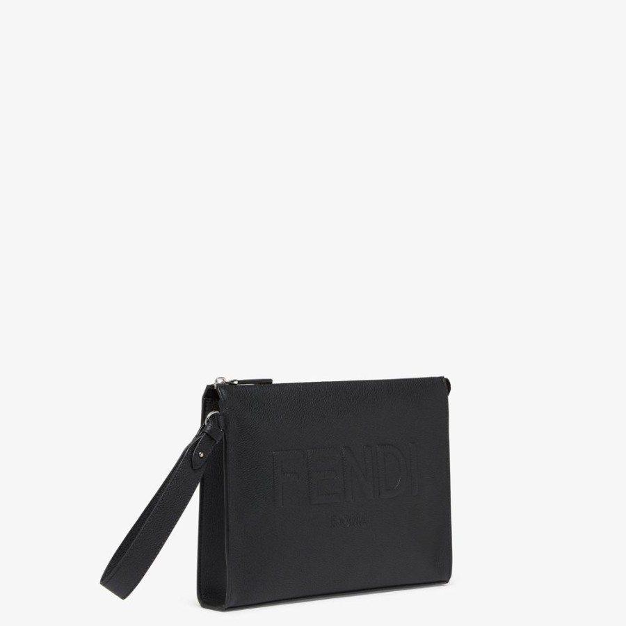 Herren Fendi Pochettes Und Handyhullen | Pochette Aus Leder In Schwarz