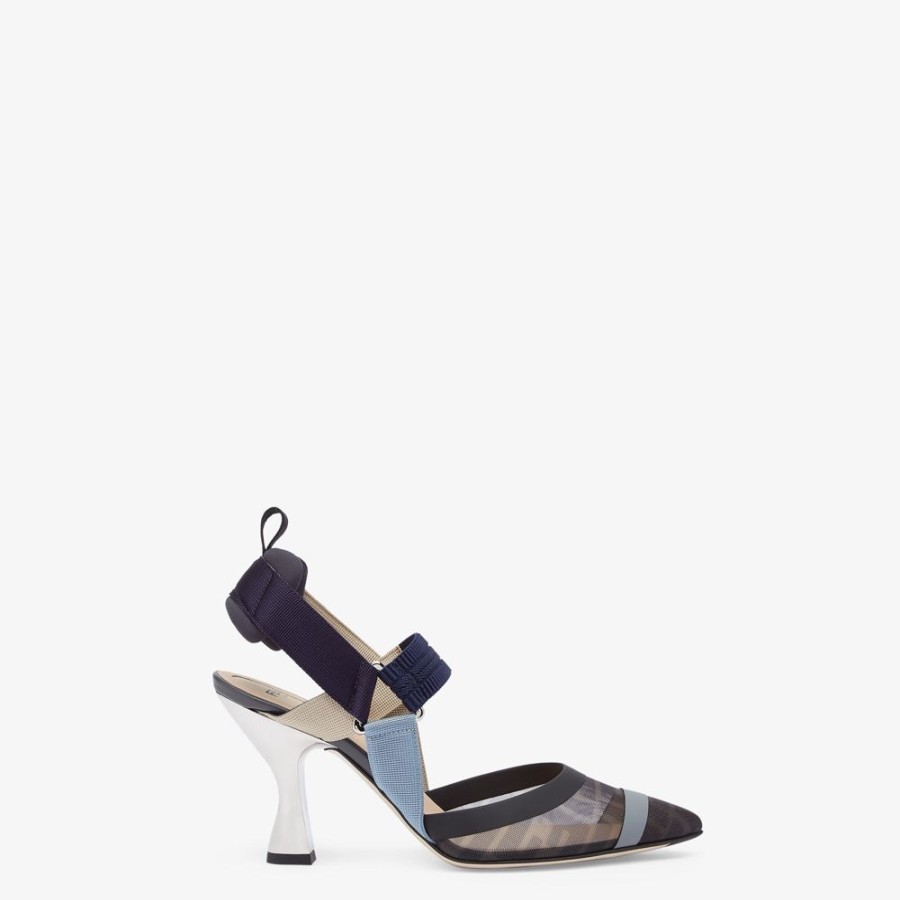 Damen Fendi Pumps Und Slingbacks | Slingback Mit Hohem Absatz Aus Mesh In Blau