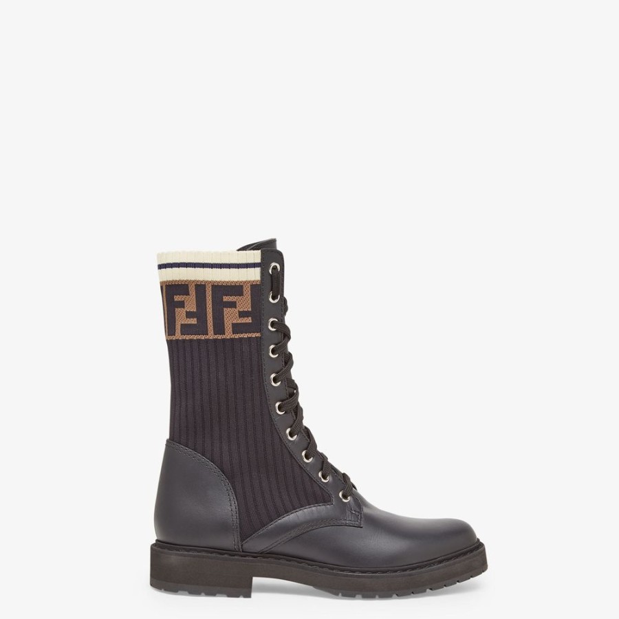 Damen Fendi Stiefel Und Stiefeletten | Biker Aus Leder In Schwarz Mit Stretch-Stoff