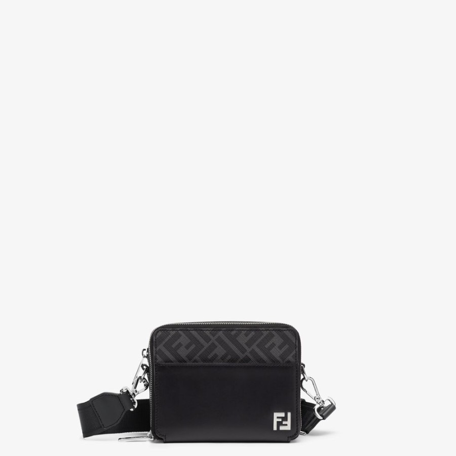 Herren Fendi Mini-Taschen | Tasche Aus Leder In Schwarz Mit Ff-Motiv