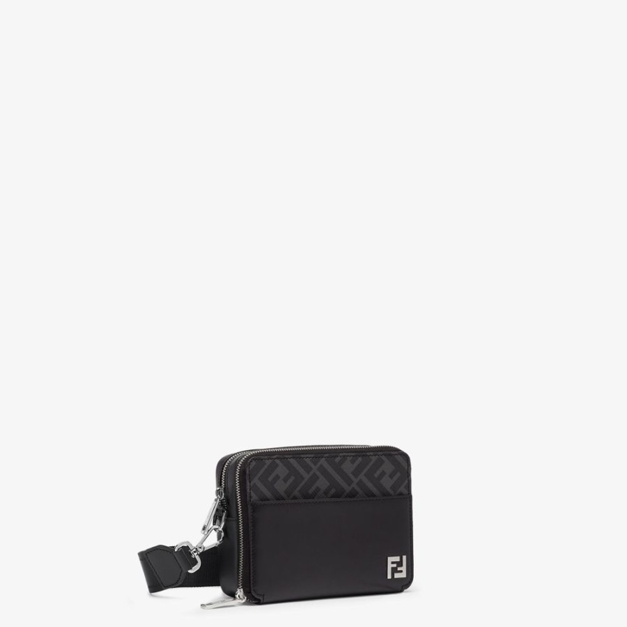 Herren Fendi Mini-Taschen | Tasche Aus Leder In Schwarz Mit Ff-Motiv