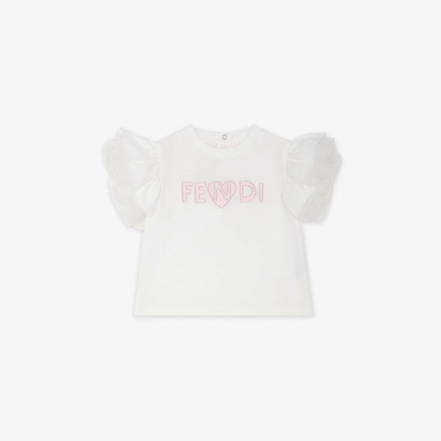 Kids Fendi Baby Madchen | Baby-T-Shirt Aus Jersey Und Tull In Weis